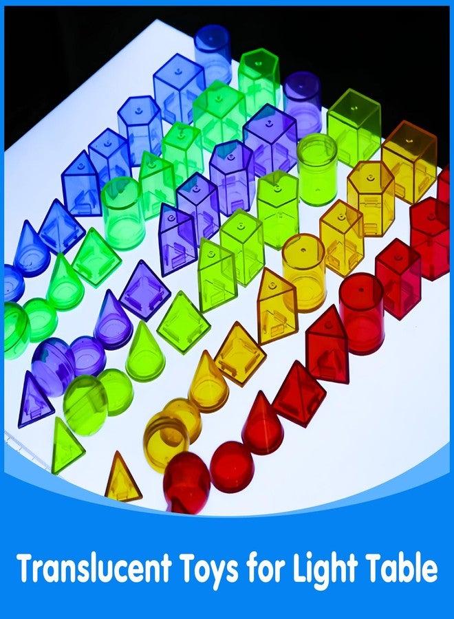 Odoorgames 60 Pieces 3D Shapes for Teaching - Geometric Solids for Kids,Light Table Manipulatives,Translucent Toy for Light Table - Image 5